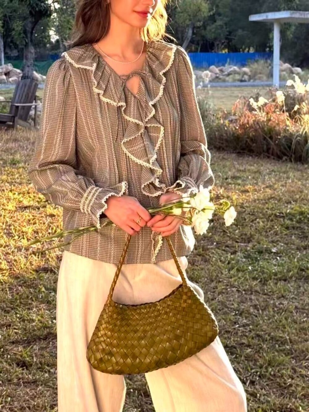 Dragon Diffusion Woven Leather Shoulder Bag Olive Green Handcrafted Hobo Chic